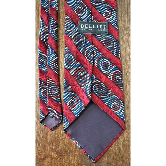 Bellini 100% Silk Men's Tie in Red and Blue 4" Striped Vintage - Picture 11 of 14